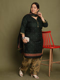 Green Cotton Blend Printed Plus Size Ready to Wear Patiala Salwar Suit