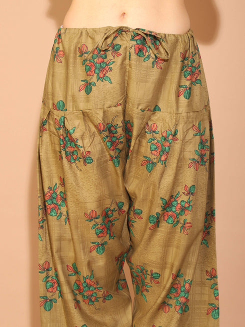 Green Cotton Blend Printed Readymade Patiala Salwar Suit