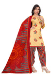 Cream Cotton Blend Printed Ready to Wear Patiala Salwar Suit