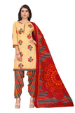 Cream Cotton Blend Printed Ready to Wear Patiala Salwar Suit