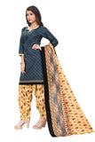 Grey Cotton Blend Printed Ready to Wear Patiala Salwar Suit