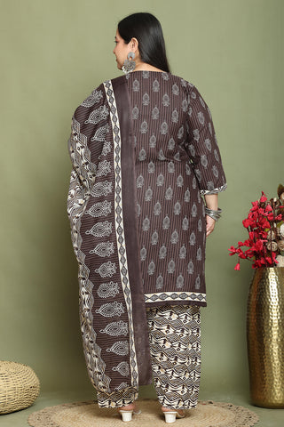 Brown Cotton Blend Printed Ready to Wear Patiala Salwar Suit