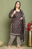 Brown Cotton Blend Printed Ready to Wear Patiala Salwar Suit