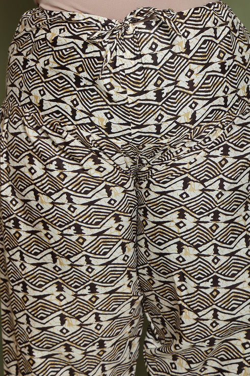 Brown Cotton Blend Printed Plus Size Ready to Wear Patiala Salwar Suit