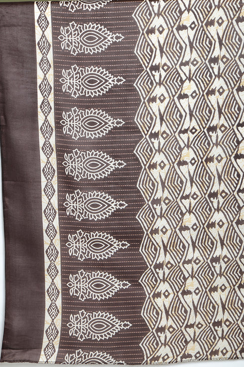 Brown Cotton Blend Printed Plus Size Ready to Wear Patiala Salwar Suit