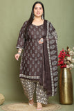 Brown Cotton Blend Printed Ready to Wear Patiala Salwar Suit