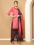 Gajari Pink Cotton Blend Printed Ready to Wear Patiala Salwar Suit