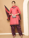 Gajari Pink Cotton Blend Printed Ready to Wear Patiala Salwar Suit