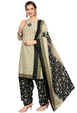 Beige Cotton Blend Printed Readymade Patiala Salwar Suit