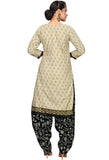 Beige Cotton Blend Printed Readymade Patiala Salwar Suit