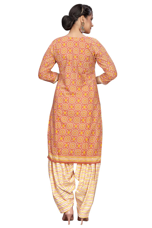 Light Orange  Cotton Blend Printed Ready to Wear Patiala Salwar Suit