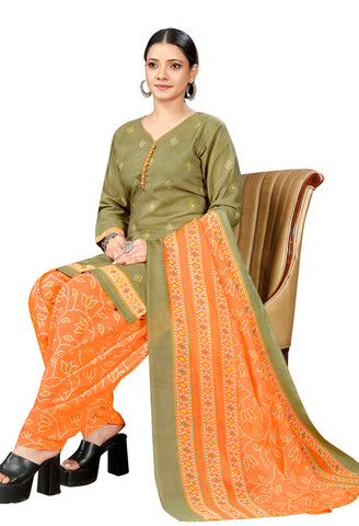 Mahendi Green  Cotton Blend Printed Readymade Patiala Salwar Suit