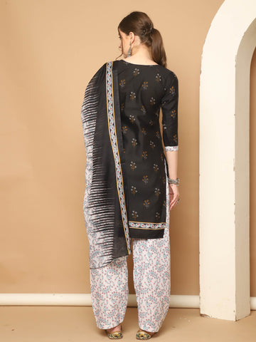 Black Cotton Blend Printed Ready to Wear Patiala Salwar Suit