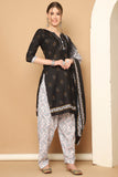 Black Cotton Blend Printed Ready to Wear Patiala Salwar Suit