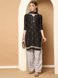 Black Cotton Blend Printed Ready to Wear Patiala Salwar Suit