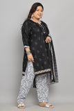 Black Cotton Blend Printed Ready to Wear Patiala Salwar Suit