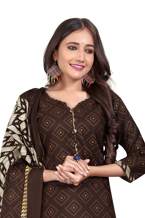 Brown Cotton Blend Printed Ready to Wear Patiala Salwar Suit