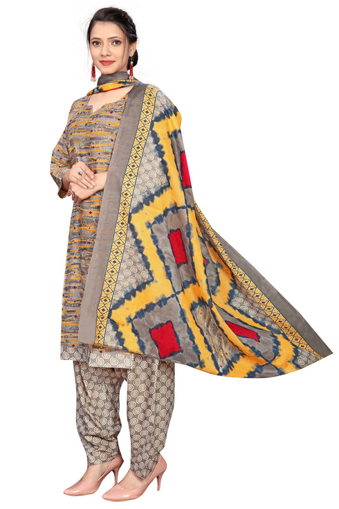 Grey Cotton Blend Printed Ready to Wear Patiala Salwar Suit