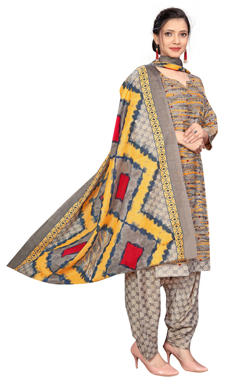 Grey Cotton Blend Printed Ready to Wear Patiala Salwar Suit