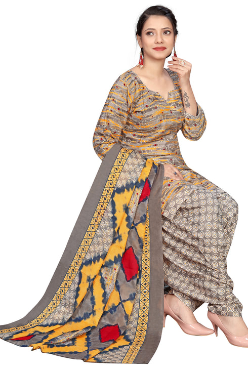 Grey Cotton Blend Printed Ready to Wear Patiala Salwar Suit