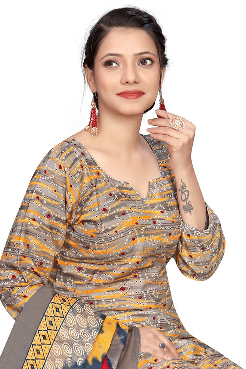 Grey Cotton Blend Printed Ready to Wear Patiala Salwar Suit