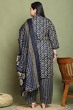 Navy Blue Cotton Blend Printed Plus Size Ready to Wear Patiala Salwar Suit