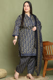 Navy Blue Cotton Blend Printed Ready to Wear Patiala Salwar Suit