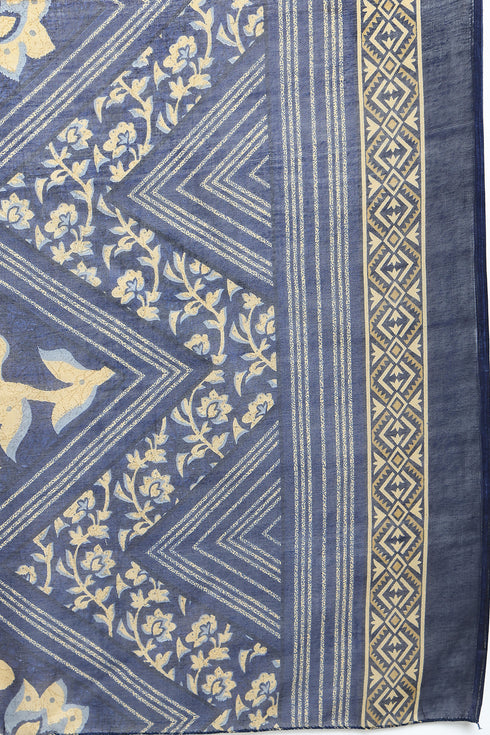Navy Blue Cotton Blend Printed Plus Size Ready to Wear Patiala Salwar Suit