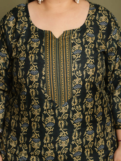 Green Cotton Blend Printed Readymade Patiala Salwar Suit