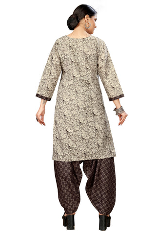 Grey Cotton Blend Printed Ready to Wear Patiala Salwar Suit