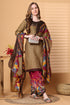 Khaki Cotton Blend Printed Ready to Wear Patiala Salwar Suit