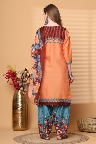 Rajnandini Light Orange Cotton Blend Printed Ready to Wear Patiala Salwar Suit