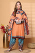 Light Orange Cotton Blend Printed Ready to Wear Patiala Salwar Suit