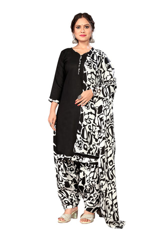 Black Cotton Blend Printed Ready to Wear Patiala Salwar Suit