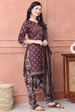 Wine Cotton Blend Printed Ready to Wear Patiala Salwar Suit