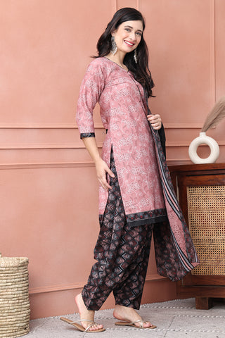 Mauve Cotton Blend Printed Ready to Wear Patiala Salwar Suit