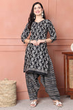 Black & White Cotton Blend Printed Ready to Wear Patiala Salwar Suit