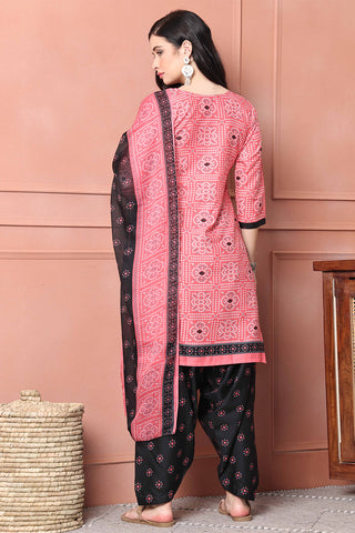 Pink Cotton Blend Printed Ready to Wear Patiala Salwar Suit