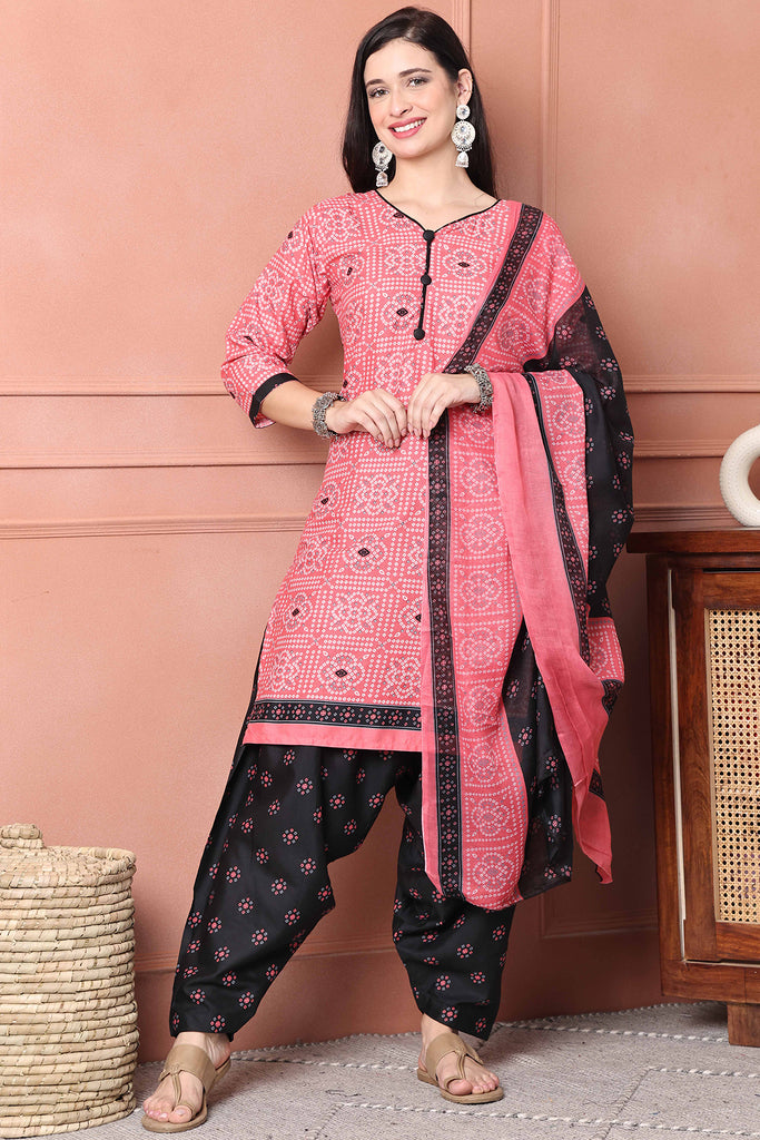 Pink Cotton Blend Printed Ready to Wear Patiala Salwar Suit