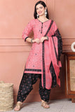 Pink Cotton Blend Printed Ready to Wear Patiala Salwar Suit