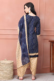 Navy Blue Cotton Blend Printed Ready to Wear Patiala Salwar Suit