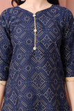 Navy Blue Cotton Blend Printed Ready to Wear Patiala Salwar Suit