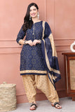 Navy Blue Cotton Blend Printed Ready to Wear Patiala Salwar Suit