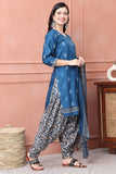 Blue Cotton Blend Printed Ready to Wear Patiala Salwar Suit