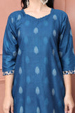 Blue Cotton Blend Printed Ready to Wear Patiala Salwar Suit