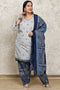 White Cotton Blend Printed Plus Size Ready to Wear Patiala Salwar Suit