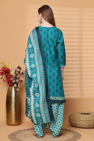 Rajnandini Teal Green Cotton Blend Printed Ready to Wear Patiala Salwar Suit