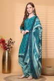 Rajnandini Teal Green Cotton Blend Printed Ready to Wear Patiala Salwar Suit