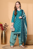 Rajnandini Teal Green Cotton Blend Printed Ready to Wear Patiala Salwar Suit