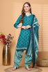 Rajnandini Teal Green Cotton Blend Printed Ready to Wear Patiala Salwar Suit